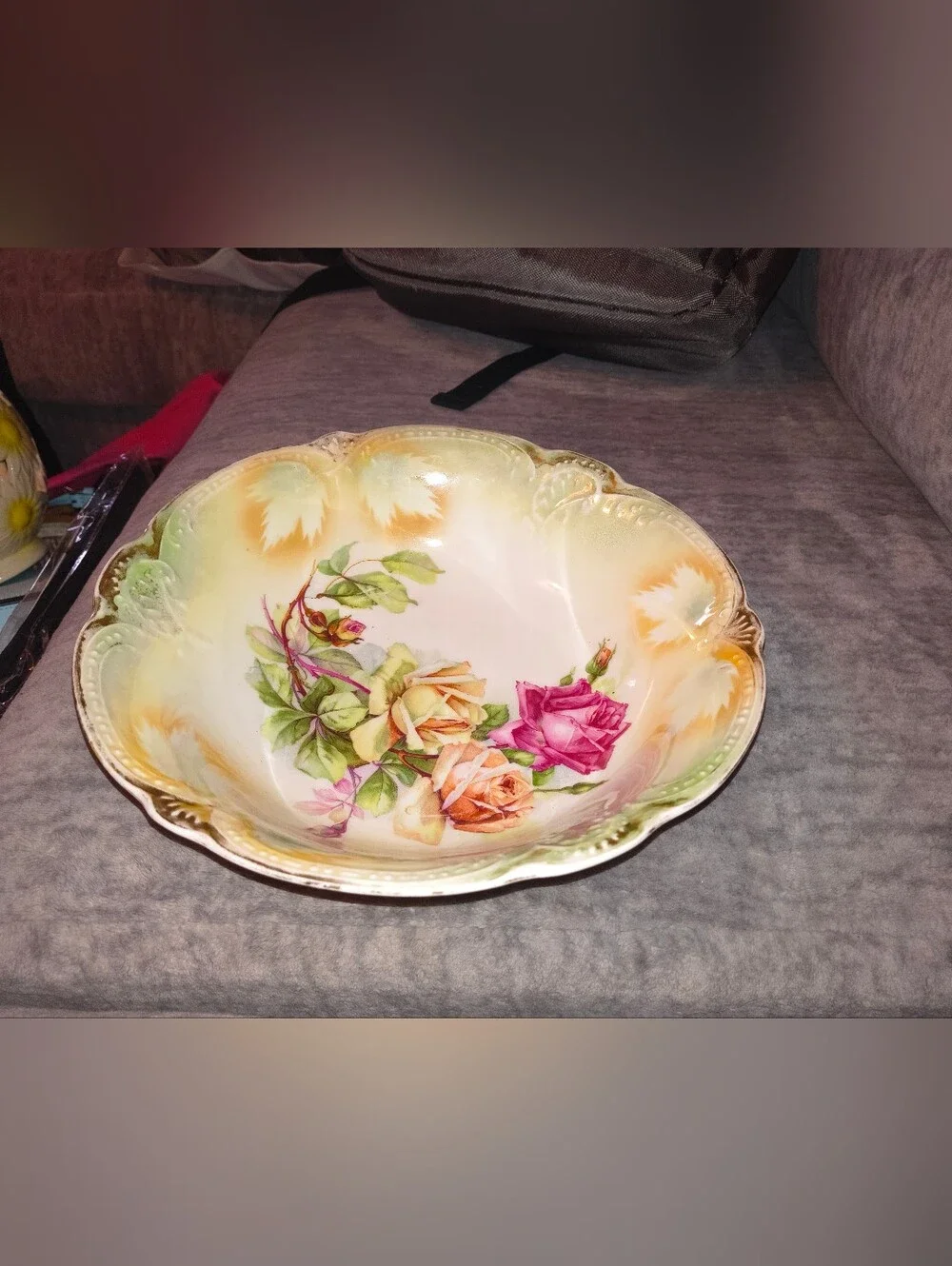 Floral Porcelain Serving Bowl - Pink, Peach & Green